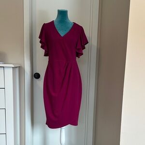 Chic Berry Ruffle Sleeve Midi Dress